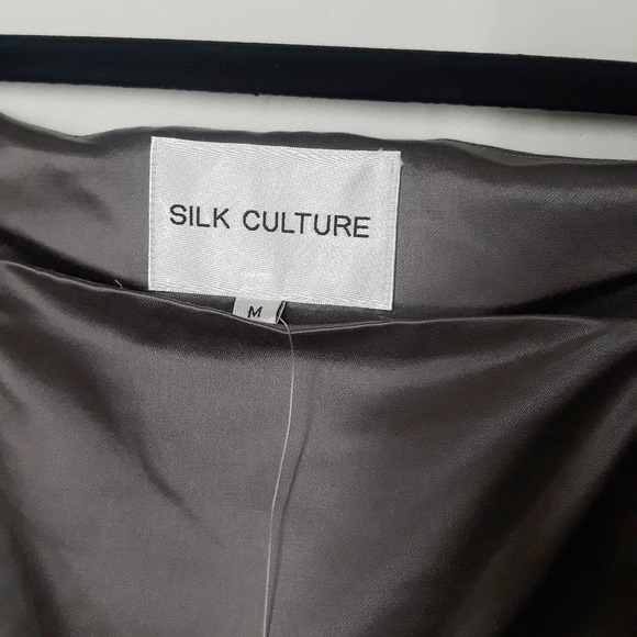 SILK CULTURE Charcoal Silk Satin Stitched Gray Dress Medium NWT - Picture 3 of 11